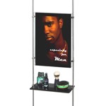 Black acrylic shelving on bars (rods) with poster holder